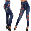 Floral Print High-Waisted Denim Leggings for Women