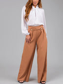 Stylish Bow Collar Blouse with Wide Leg Pants