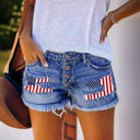 Trendy Vintage Women's Denim Shorts with American Motif