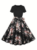 Ladies Lace Dress with Contrasting Top and Flowing Skirt