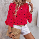 Chic Heart Pattern Blouse with Ruffle Accents