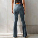 Women's Flared Velvet Trousers with Vertical Stripes