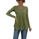 Chic Long Sleeve Tunic with Ruffle & Button Accents