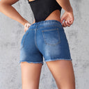 Women's Trendy Denim Shorts with Elastic Waist and Distressed Style