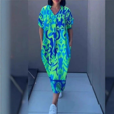 Women's V-Neck Casual Dress with Pocket Design