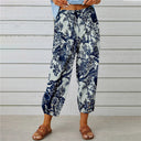 Floral Print Women's Trousers with Stylish Buttons