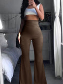 High-Waisted Flared Trousers with Elastic Waistband for Women