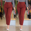 High-Waisted Slim Fit Women's Pants with Decorative Stitching