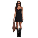 Women's Denim Dress with Spaghetti Straps & Cut-Out Accents