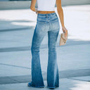 Chic Women's High-Waist Flared Jeans with Distressed Hem