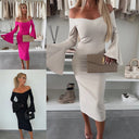 Women's Off-Shoulder Wrap Dress with Flattering Wide Sleeves