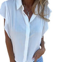 Chic Ruffle-Trimmed Short Sleeve Blouse for Women
