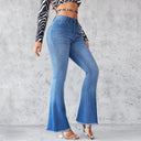 High-Waisted Women's Flared Jeans with Frayed Hem