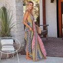 Adjustable Spaghetti Strap Maxi Dress with Deep V-Neck