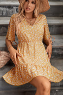 Floral Design Women's Dress with Stylish Button Accents