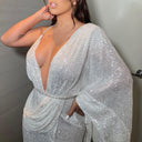 Glamorous Evening Dress with Deep V-Neck and Sequins