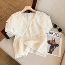 Chic Women's Blouse with Lace Trim and Ruffled Accents