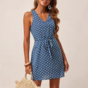 Polka Dot Women's Dress with Stylish Waist Belt