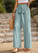 Chic Women's Palazzo Pants with Waist Tie and Pockets