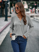 Textured Long Sleeve Blouse with Button Accents