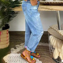 Trendy Distressed Boyfriend Jeans with Button Fly