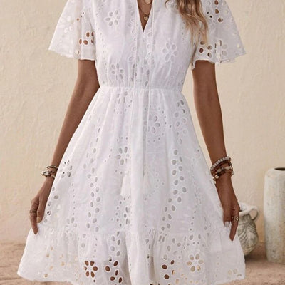 Chic Women's Eyelet Pattern Dress