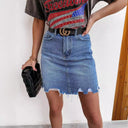 High-Waisted Frayed Hem Denim Skirt for Women