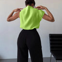 Chic Short-Sleeved Blouse with Stand-Up Collar for Women