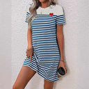 Fashionable Striped Women's Dress with Heart Appliqué