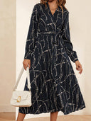 Women's Long-Sleeve Drape Wrap Dress with Knot Detail