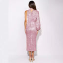 Glamorous Asymmetrical Evening Dress with Sequin Detail