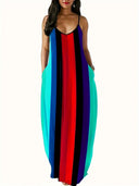Chic Women's Maxi Dress with Striking V-Neck and Stylish Stripes