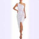 Women’s Asymmetrical Evening Gown with Sequin Detail and High Slit
