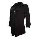 Chic Women's Long Sleeve Blouse with V-Neck and Decorative Pleats