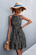 Women's Halter Dress with Flowing Hem & Adjustable Belt