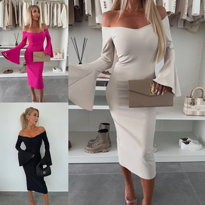 Women's Off-Shoulder Wrap Dress with Flattering Wide Sleeves