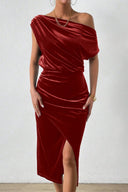 Off-Shoulder Midi Dress with Flowing Design