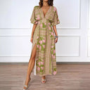 Chic Women's V-Neck Maxi Dress with Statement Sleeves