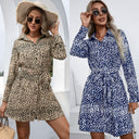 Chic Leopard Print Women's Shirt Dress with Belt