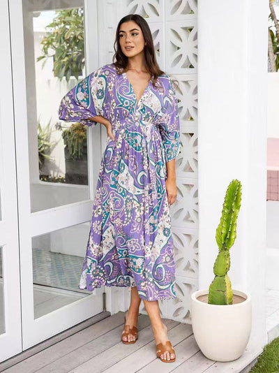 Chic V-Neck Beach Dress with Side Slit