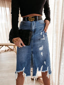 Chic Women's Frayed Hem Denim Skirt