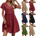 Chic Women's Button-Down Swing Dress with Pockets