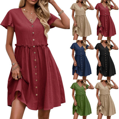 Chic Women's Button-Down Swing Dress with Pockets