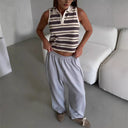 Chic High-Waist Pleated Women's Trousers with Side Pockets