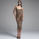 Leopard Print Fitted Midi Dress with Slim Straps