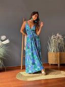 Chic Women's Maxi Dress with V-Neck & Wrap Design