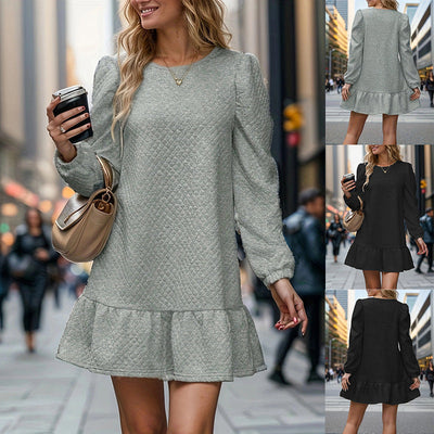 Chic Women's Puff Sleeve Ruffle Sweat Dress
