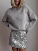 Floral Embellished Sequin Skirt for Women