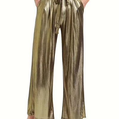 High-Gloss Pleated Women's Trousers for Chic Style