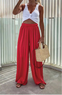 Elegant Women's Palazzo Pants with Stretch Waist and Pockets